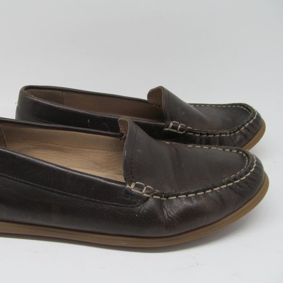 Ecco Womens Brown Leather Moc Toe Flats Loafers Size US 9.5 EUR 40 Extra Width - Picture 3 of 11